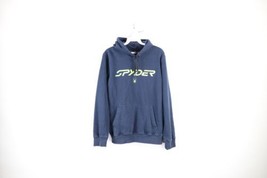 Vintage Spyder Mens Small Faded Spell Out Center Logo Hoodie Sweatshirt Blue - £38.87 GBP