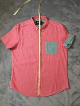 Topman Cotton Men's Flip Short Sleeve Heather Red and Gray Button Collar Shirt L - £18.81 GBP