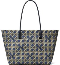 Tory Burch Canvas Basketweave Shopper Tote ~NWT~ Navy - £237.11 GBP