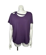 Women&#39;s Top XXL Purple Gray Stripe T Shirt Cut Out Neck  Xersion NEW Act... - $25.76 CAD