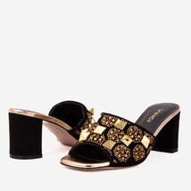 The Chantilly Black Glitter Leather Women Sandal image 5