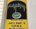 Matchbook Cover  Archie’s Grill restaurant Panama City, FL  gmg  Unstruck - £9.68 GBP