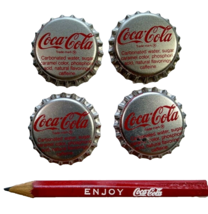 Coca-Cola Vintage Pencil 1950&#39;s - 1960&#39;s UNUSED Plus 4 NOS Soda Pop Bottle Caps - £9.56 GBP