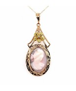 9k Rose Yellow Gold Genuine Natural Coral/Shell Cameo Pendant Necklace (... - $7,481.14 MXN
