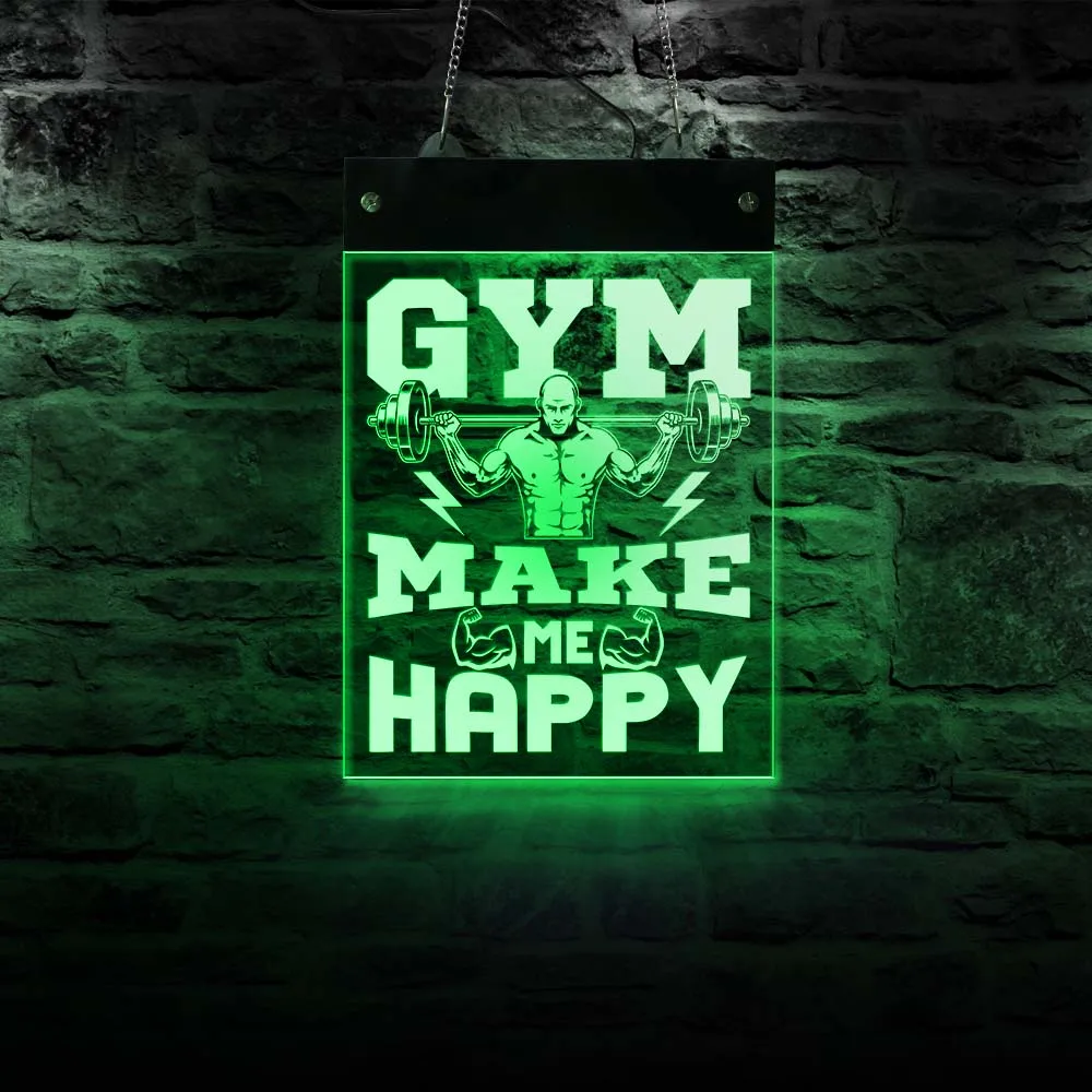 GYM Make Me Happy Weightlifting Home Decor LED Neon Sign Exercise Room W... - $216.14