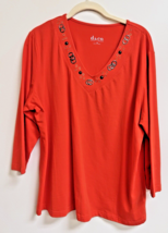 D&amp;CO ORANGE w Metal Accent Neck Tee Shirt T-Shirt Women&#39;s SZ XL 3/4 Sleeve - $18.32
