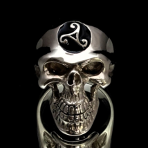 Sterling silver ring Celtic Water Triad symbol Triskele on Grinning Skull with B - £95.92 GBP
