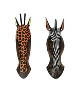 Zeckos Zebra And Giraffe Jungle Carved Wooden Mask Wall Hangings 19 Inch - £39.44 GBP