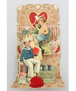 VTG Honeycomb Embossed Sailor &amp; Soccer Boys Valentine Card Germany 3.5&quot; ... - $17.62