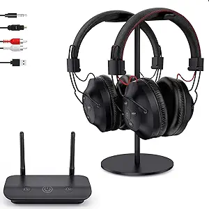 Dual Wireless Headphones For Tv Watching Set Of 2 With Transmitter &amp; Hea... - $203.99