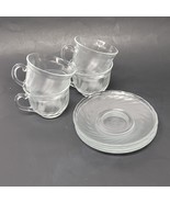 Arcoroc Clearbrook Cups Saucers Clear Glass Frosted Swirl Coffee Cup Sau... - £9.43 GBP