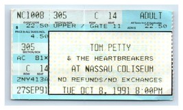 Tom Petty &amp; The Heartbreakers Ticket Stub Octobre 8 1991 Uniondale New York - £36.55 GBP