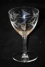Old Vintage Mountaineer Glass Hand Cut Wine Goblet w Floral Design Barware MCM - £11.86 GBP
