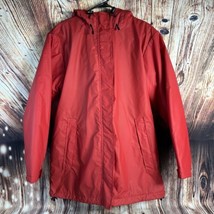 Lands End Womens Small Red Gray Fleece Lined Rain Coat Winter Jacket Waterproof - £38.05 GBP