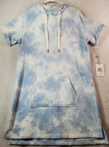 DKNY Sports Sweatshirt Dress Women Small Blue Tie Dye Cotton Short Sleeve Hooded - £23.01 GBP
