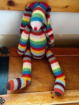 Crocheted Rainbow Floppy Long-Eared Stuffed Bunny Rabbit Stuffed Animal – 14.5 - £8.84 GBP