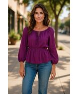 Torrid 1X Babydoll Crinkle Gauze Tie Front Top Purple Long Sleeve Winter... - €20,56 EUR