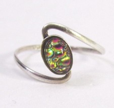 VTG Silver Dainty Bypass Ring Size 5 Girls Glass Foil Pinky Ring Marked Mexico - £11.86 GBP