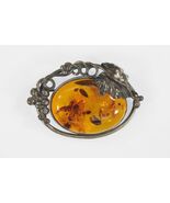 Vintage Sterling Silver Amber and Grape &amp; Leave Brooch Pin 15g - €196,29 EUR