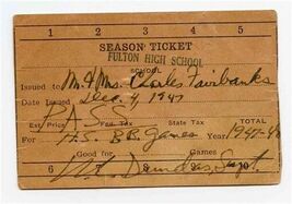 Fulton High School Season Ticket 1947 Basketball Games Charles Fairbanks - $17.82