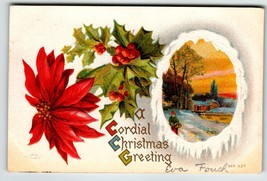 Christmas Postcard Embossed Series 327 Poinsettia Flowers Cordial Greetings - $5.70