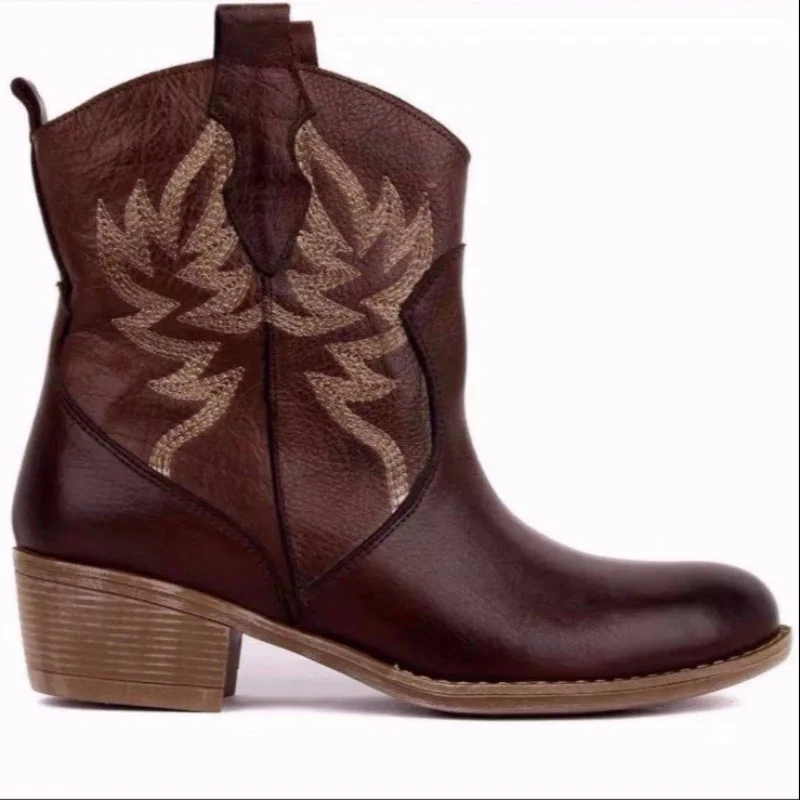 New Embroidery Botas Mujer  Leather boy Ankle Boots for Women Wee High Heel Boot - £92.57 GBP