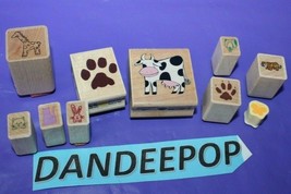 10 Piece Assorted Animal Theme Rubber Stamps Giraffe Rabbit Paw Prints Cow Dog + - £19.73 GBP