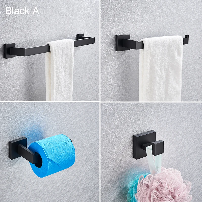 House Home Black Bathroom Hardware Set Wall-mounted Stainless Steel Clothes Hook - £29.73 GBP