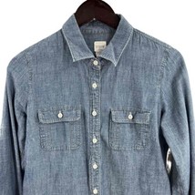 JCrew Blue Chambray Long Sleeve Perfect Shirt Roll Tab Sleeves Womens XS - $22.13