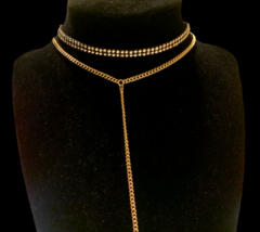 Carisma Layered Necklace Set Black Studded Choker Gold Chain Stone Pendant  - $10.77