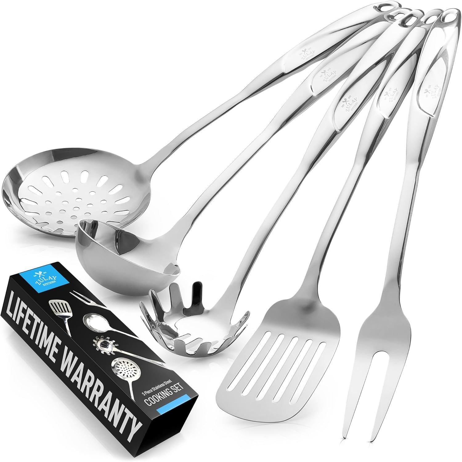 Zulay Kitchen Stainless Steel Cooking Utensil - Stainless Steel, 5 Piece... - $51.93