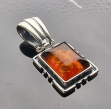 Vintage Designer 925 Sterling Silver Genuine Baltic Amber Made In Poland Pendant - £38.36 GBP