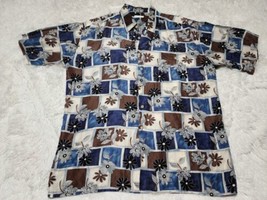 Burma Bibas XL 100% Silk Shirt Short Sleeve Button Hawaiian Floral Geome... - $14.28