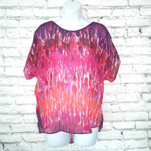 Express Womens Blouse Small Pink Purple Abstract Sheer Cold Shoulder Casual Top - £10.99 GBP