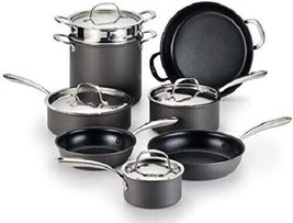 Lagostina Nera Hard Anodized Nonstick 12-Pc Cookware Set-Hammered Stainless Lids - £58.47 GBP