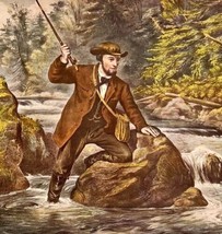 Brook Trout Fishing Fisherman Lithograph 1952 Currier And Ives Art LGADCuIv - £39.95 GBP