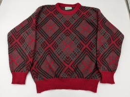 Vintage Benetton Made in Italy Mohair Blend Geometric Knit Sweater Men Medium - £37.93 GBP