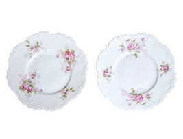 2 MZ Austria Fine Porcelain China Pink Floral Appetizer Plates Scalloped 4.75&quot; - £14.20 GBP