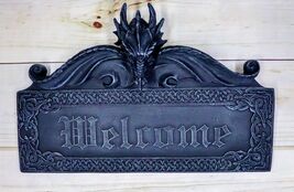 Celtic Medieval Gothic Guardian Dragon Welcome Plaque Door Wall Sculpture - €24,20 EUR