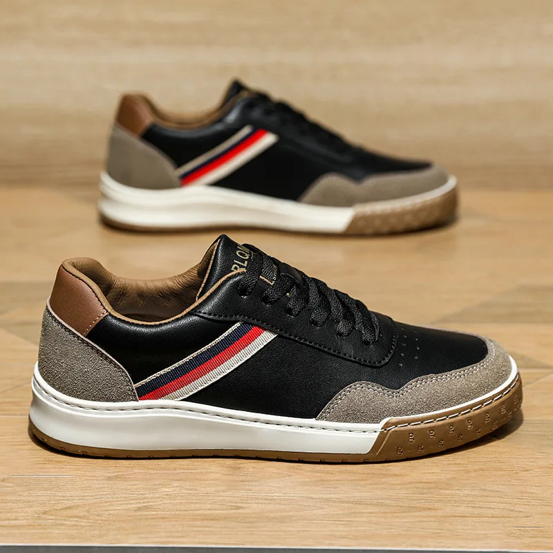 New Men Leather Casual Shoes Spring Youth Street Cool Striped Flat Skate... - $45.57