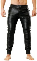 Pant Leather Jeans Style Pants Mens Real Trouser Motorcycle Waist Thick Black 22 - £101.60 GBP