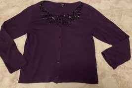 Rafaella Women&#39;s XL Shirt Purple Studded 3/4 Sleeve Cotton Casual Dressy - £9.55 GBP