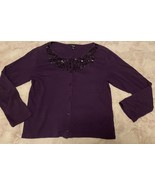 Rafaella Women&#39;s XL Shirt Purple Studded 3/4 Sleeve Cotton Casual Dressy - £9.64 GBP