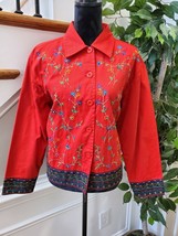 Life Style Women&#39;s Red Floral 100% Cotton Long Sleeve Collared Casual Jacket PM - £20.07 GBP