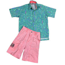 Vintage 90s Blue Pink Neon Surf Skate Cool USA T-shirt Boys S 8/10 Shorts Set - £35.79 GBP