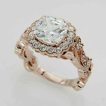 Vintage 2 CT LC Moissanite Cushion Cut Engagement Ring 14k Rose Gold Plated - £67.01 GBP