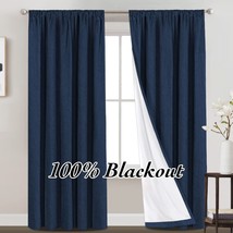 100% Blackout Curtains Primitive Linen Textured Curtain, 52 X 84 Inch, Navy - £40.75 GBP