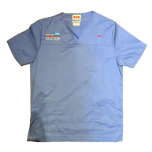Small NHS Scrub Top Blue Unisex Tunic V-neck Top with Three Front Pockets - $12.25