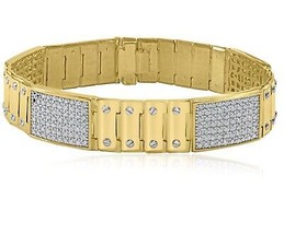 4.25 Ct Men&#39;s 4 ID Link Diamond Bracelet 14k Solid Yellow Gold - £6,865.76 GBP
