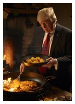 PRESIDENT DONALD TRUMP COOKING FREID CHICKEN IN CAST IRON PAN 5X7 AI PHOTO - £8.90 GBP